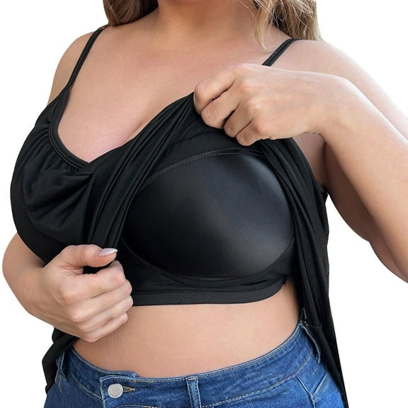 WCJM Camisoles & Tanks A Black Women's Plus Size Soft Tank Top With Bra Sleeveless Comfort Yoga Fitness Top Tank Top women tank top