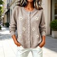thumbnail image 1 of WCJM Cardigan for Womens Fall Long Sleeve Button Down Crewneck Knit Top Casual Outwear Coat (Khaki,L), 1 of 5