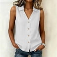 thumbnail image 1 of WCJM Casual Breathable Linen Blend V Neck Collared Sleeveless Tank Vest Top Women Summer Cotton Linen Wood Button Down Relaxed Fit Everyday Blouse Shirt, 1 of 6