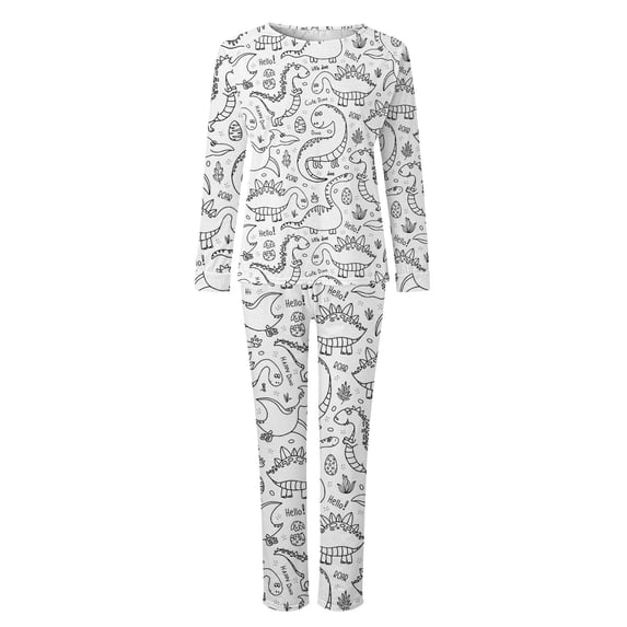 WCJM Casual Daily Sleep and Lounge Outfits for Women Printed Long Sleeve Top and Soft Trousers Long Sleeve Crew Neck White Pajama Sets