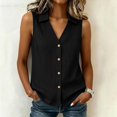 thumbnail image 1 of WCJM Collared Sleeveless Button Front Tank Blouse Women Lightweight Cotton Linen V Neck Wood Button Breathable Relaxed Fit Summer Everyday Linen-Like Vest Top, 1 of 6