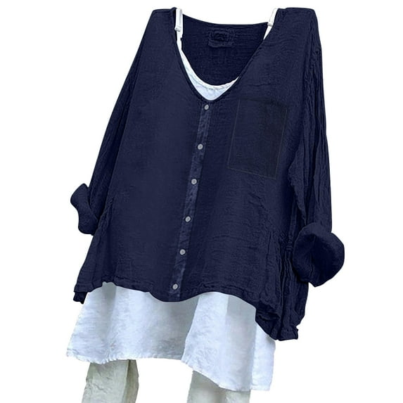 WCJM Compression Shirts Woman Women Shirts Women's Solid Color Loose Plus Size Long Cotton Texture Dress Shirt Button