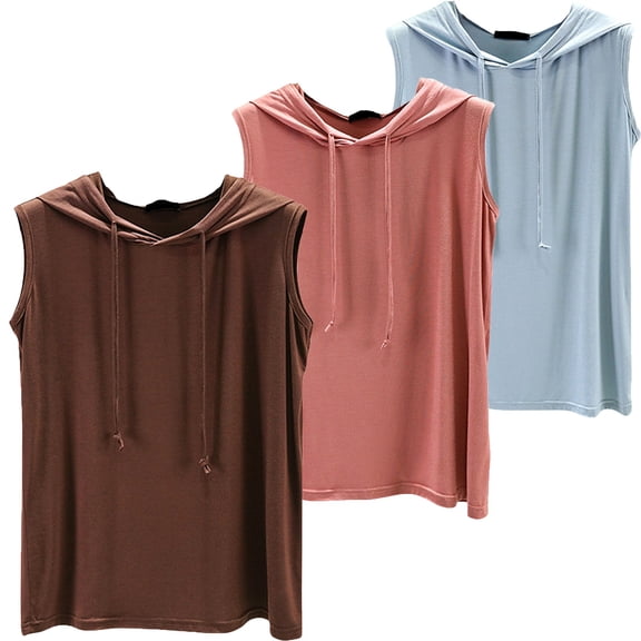 WCJM Cosy Pyro Women's Cotton Crop T-Shirts Short Sleeve 3 Piece Set Of Hooded Loose Plus Size Pullover Vest for Women's Mmer Thin Style Sleeveless Bottom Shirt for Versatile Wear
