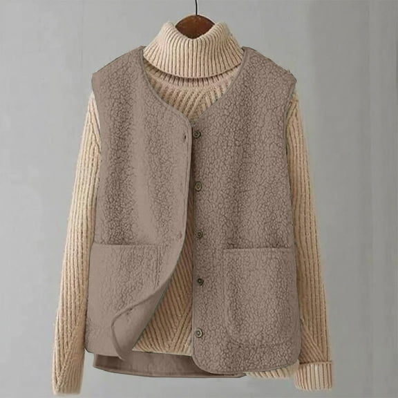 WCJM Daily Ritual Women's Jersey Short-Sleeve Scoop Neck T-Shirt Dress Women's Short Sleeve T-Shirt Women's Autumn Winter Solid Color Lamb Wool With Pockets Warm Casual Cotton Vest