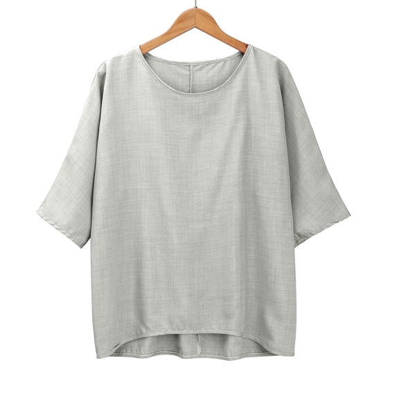 WCJM Essentials Women's Short-Sleeve V-Neck T-Shirt Women's Short Sleeve T-Shirt Loose Button Shirt Top Stand Solid Color Sleeve Collar Casual Women's Shirt Women's Shirt