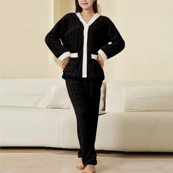 WCJM Fashion Night Gowns for Woman Womens Pajama Sets Fleece Pajamas Comfor table Pullover Tops Sleep Pants Lounging Warm Sleepwear