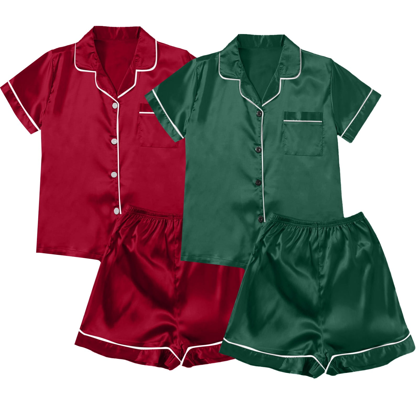 WCJM Female pajamas RD2 Satin Pyjamas Women's Short 4 Piece Pyjamas ...