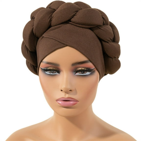 WCJM FemaleBoho Braided Turban Hat African Turbans For Women Headwraps For Black Women Braid Silky Turban Hats Brown