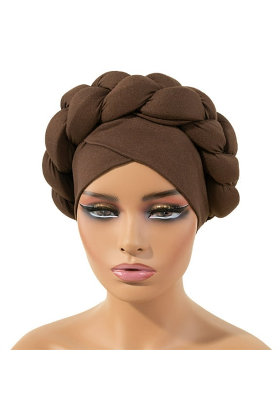 FemaleBoho Braided Turban Hat African Turbans For Women Headwraps For Black Women Braid Silky Turban Hats Brown