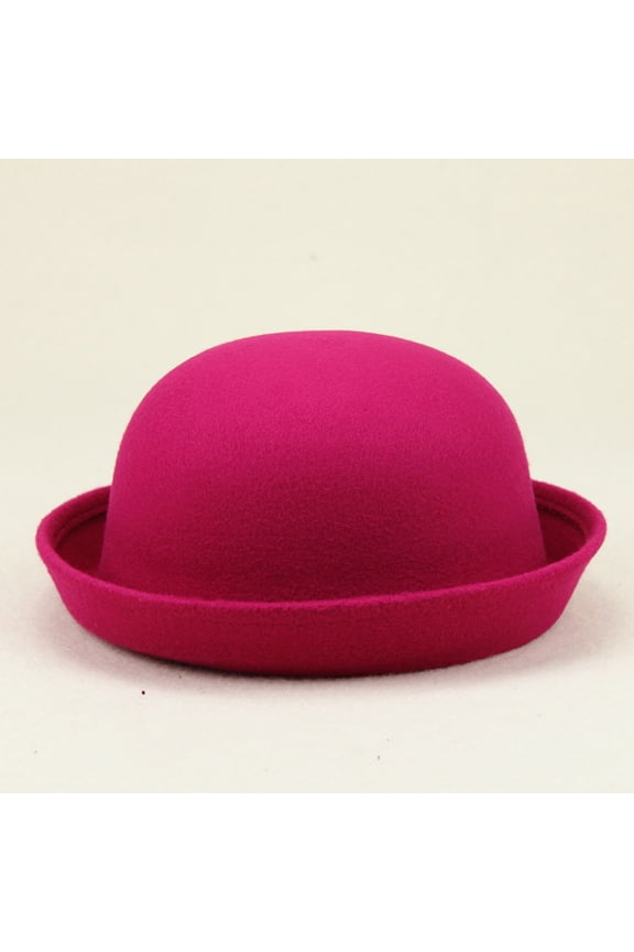 Female Elegant Adults Solid Hat Roll Up Brim Panama Bowler Hat Bucket Hat Mens Womens Classic Round Bowler Hats Cap Hot Pink