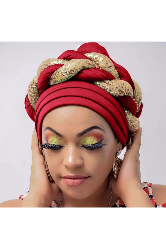 FemaleFashion Women Beading Braid Hat Ruffle Cancer Beanie Wrap Cap Sleep Caps Satin Lined Hair Bonnets Red