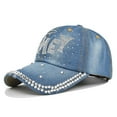 thumbnail image 1 of WCJM FemaleMens And Womens Casual Denim Retro Point Drill Washed Old Hat Solid Color Baseball Cap Sky Blue, 1 of 4