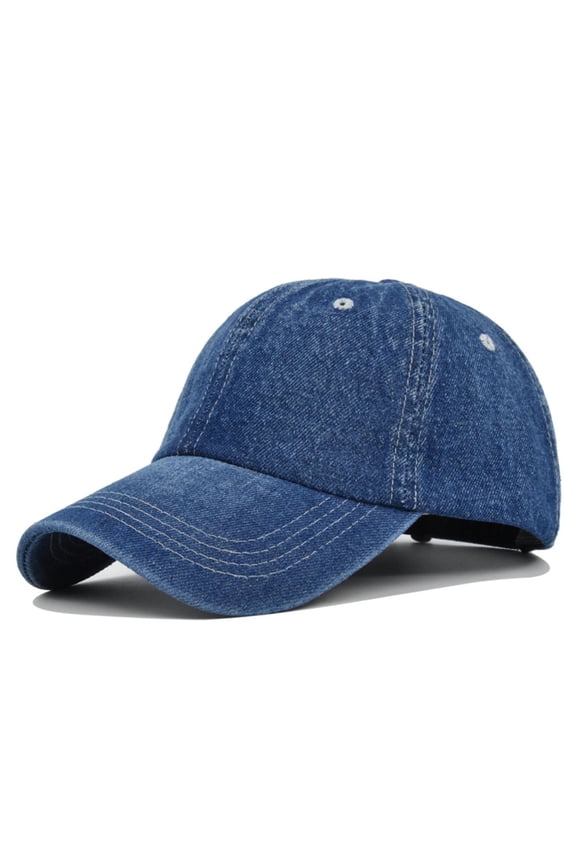 FemaleMens And Womens Denim Retro Washed And Old Destroyed Peaked Cap Solid Color Baseball Cap Navy
