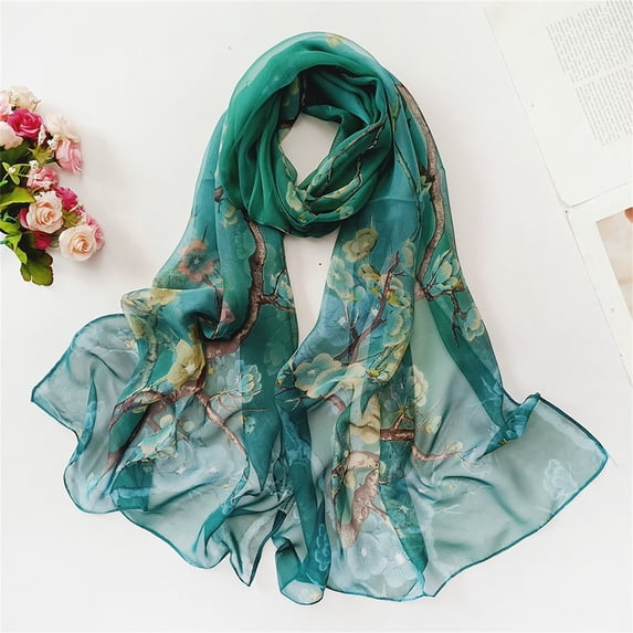 WCJM FemaleScarfs For Women Lightweight Print Floral Pattern Scarf Shawl Fashion Scarves Sunscreen Shawls And Wraps For Spring Green