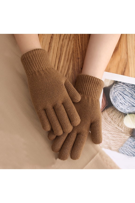 FemaleWomen Autumn And Winter Simple Fashion Double Thick Knitted Warm Gloves Yellow