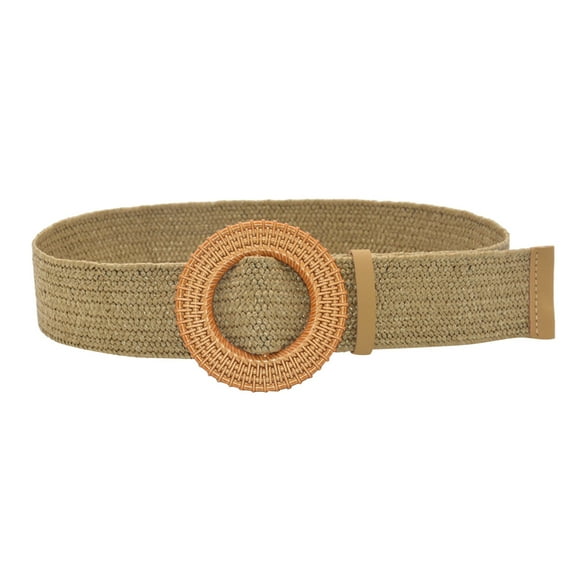 WCJM FemaleWomen Belt Straw Woven Elastic Stretch Wide Waist Belts For Dresses With Buckle Khaki