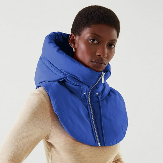 WCJM FemaleWomen False Vest Sleeveless Zip Up False Hooded Collar Padded Gilet Lightweight Winter Detachable Half Vestcoat Blue