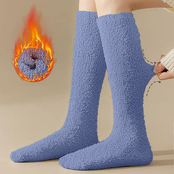 WCJM FemaleWomen Fluffy Winter Socks Warm Knee High Socks Long Cosy Thermal Ladies Socks Fuzzy Thick Soft Socks For Ladies Girls Christmas Gifts Multipack Blue