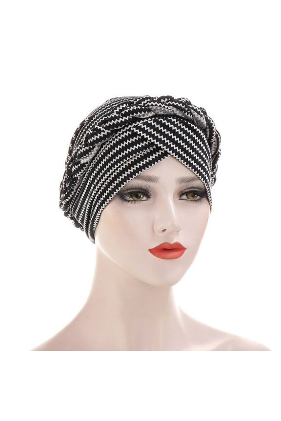 FemaleWomen Print India Hat Ruffle Cancer Chemo Hat Beanie Wrap Cap Black