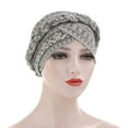 thumbnail image 1 of WCJM FemaleWomen Print India Hat Ruffle Cancer Chemo Hat Beanie Wrap Cap Grey, 1 of 2