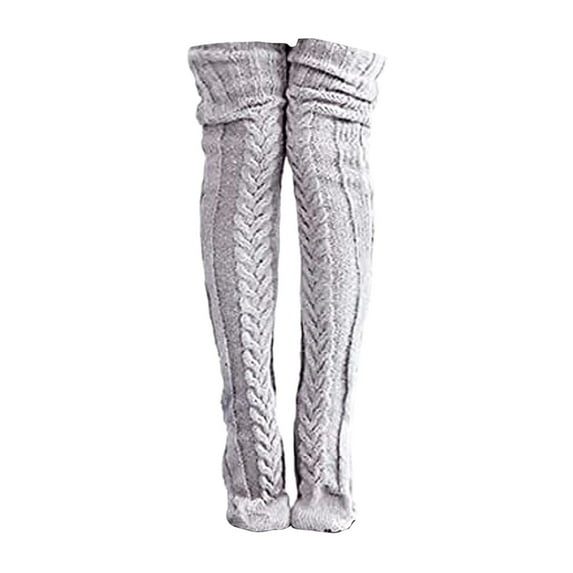 WCJM FemaleWomen's Cable Knitted Boot Socks Extra Long Thigh High Winter Stockings Over Knee Leg Warmers Grey