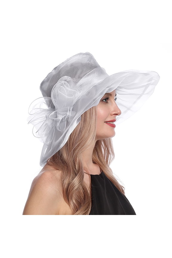 FemaleWomen's Vintage Mesh Hat Floral Shade Holiday Brim Top Hat White
