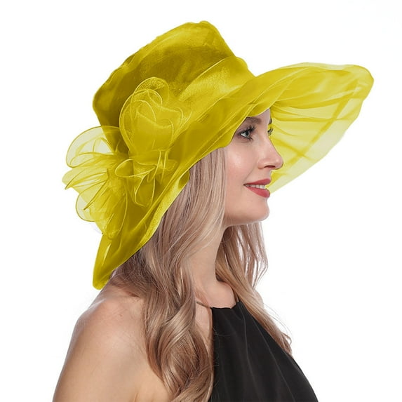 WCJM FemaleWomen's Vintage Mesh Hat Floral Shade Holiday Brim Top Hat Yellow
