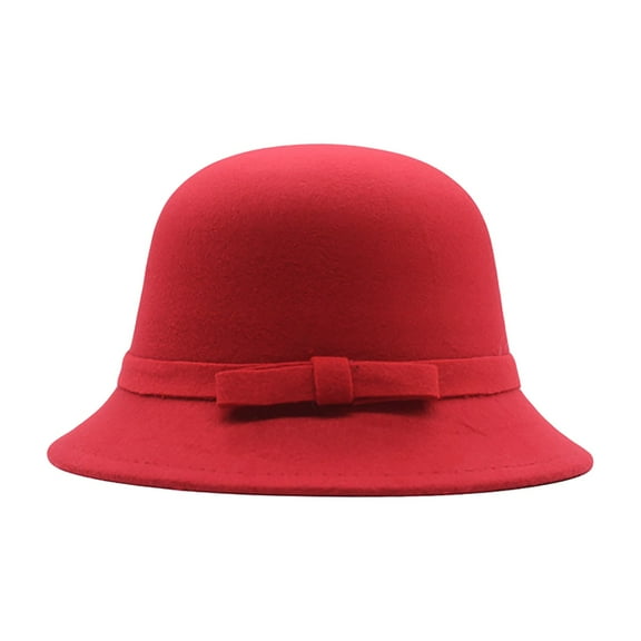 WCJM FemaleWomens 1920s Bucket Cloche Hat Winter Wool Crushable Bowler Hat Vintage Cloche Round Hat Red