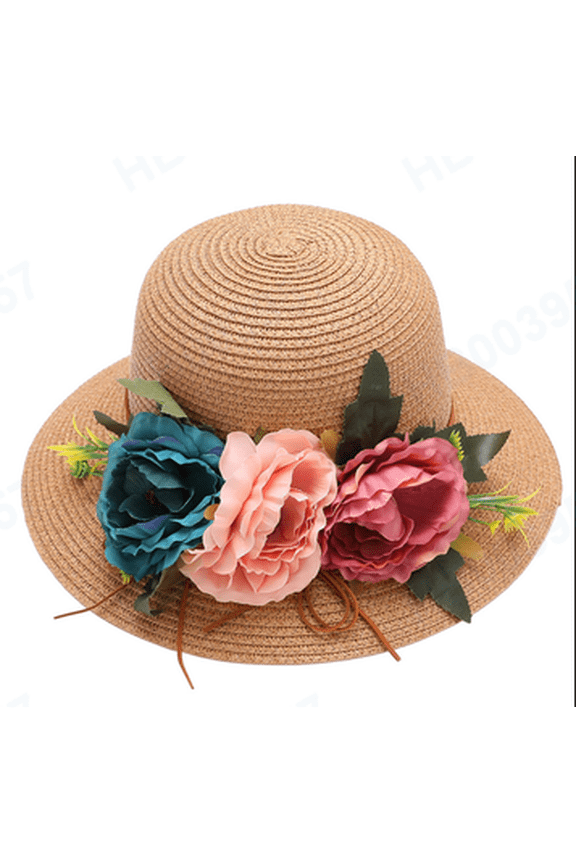Foldable Fashion Straw Beach Bonnet for Adult Women Light Outdoor Travel Vacation Daily Leisure Head Accessory Khaki Sun