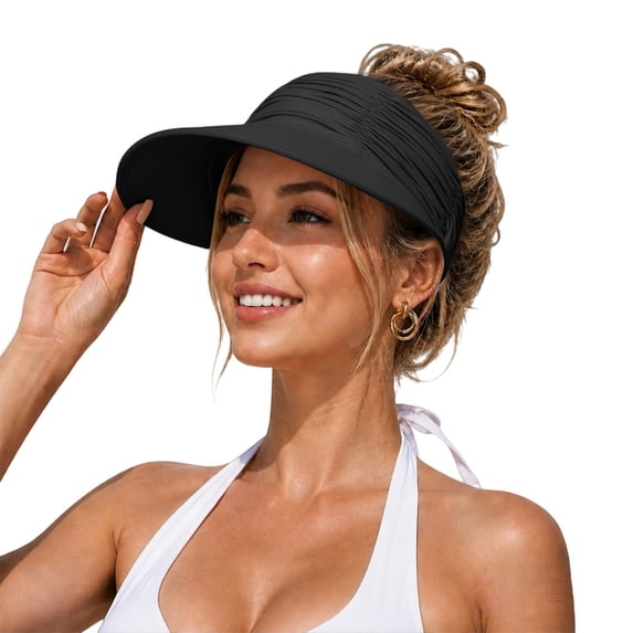 WCJM Foldable Wide Brim Sun Visor Hat for Women UPF50 Lightweight Breathable Quick Dry Adjustable Closure for Beach Hiking Running Cap