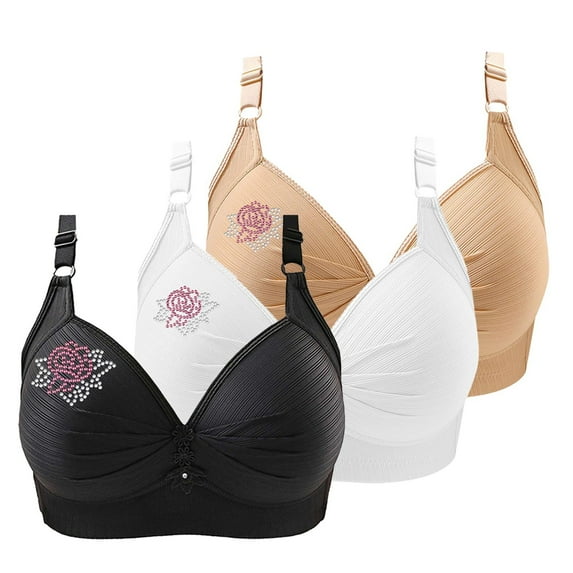 WCJM Gold 3 Pack Sports Bras for Women 2026 Comfortable V Neck No Underwire Bra Adjustable Strap Breathable Soft Bras