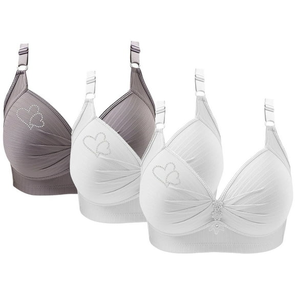 WCJM Gray 3 Pack Sports Bras for Women 2026 Comfortable V Neck No Underwire Bra Adjustable Strap Breathable Soft Bras