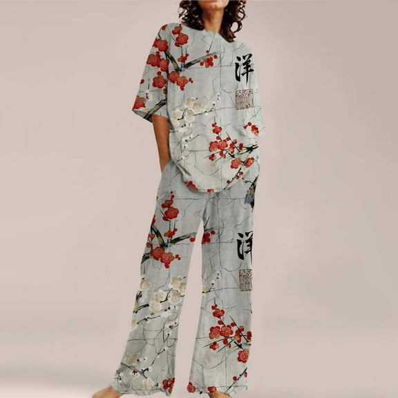 WCJM Gray Summer Outfits For Women 2 Cotton Linen Set Oversized T Shirts Straight Leg Pant Plus Size Tracksuit