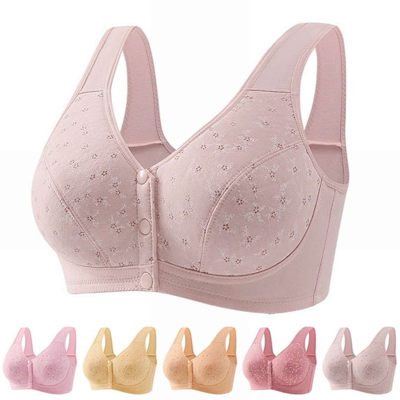 WCJM Gray Women Lace Front Button Shaping Cup Adjustable Shoulder Strap Large Size Bra