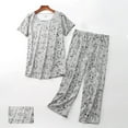 thumbnail image 1 of WCJM Gray Women's Cotton Pajama Set Cute 2 Piece Set Comfy Summer V Neck Short Sleeve Shirt Capri Sleepwear, 1 of 3