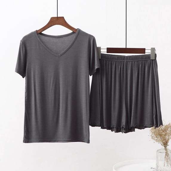 WCJM Gray Women's Shorts Short Sleeves Casual Two Piece Pajamas Casual Suit