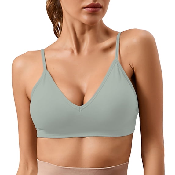 WCJM Gray Women's Solid Color Underwire Breathable Detachable Cotton Cup French Sports Bra
