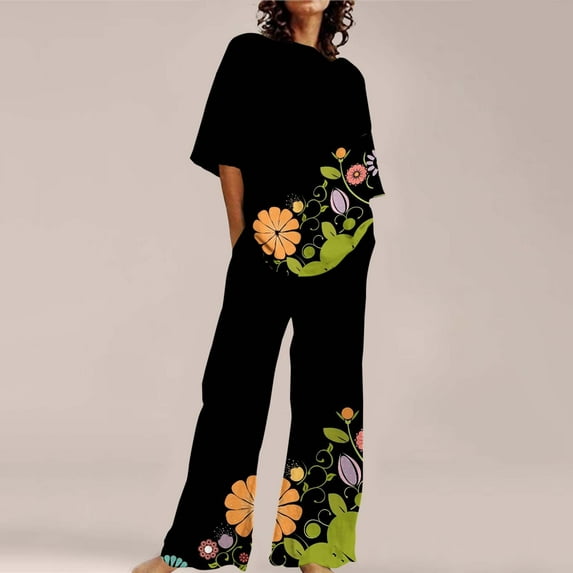 WCJM Green Summer Outfits For Women 2 Cotton Linen Set Oversized T Shirts Straight Leg Pant Plus Size Tracksuit