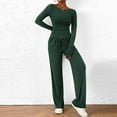 thumbnail image 1 of WCJM Green Women's 2 Piece Sets Asymmetrical Long Sleeve T Shirt Wide Leg Pants Casual Outfits Tracksuit, 1 of 4