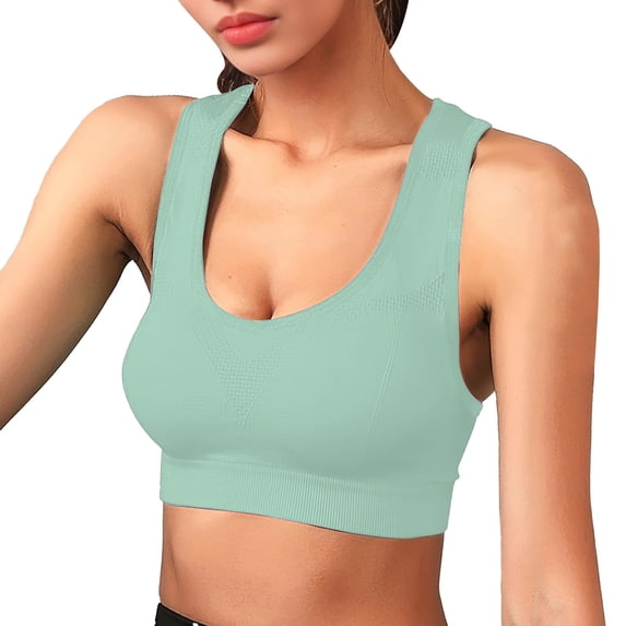 WCJM Green Women's Color Blocked Back Hollow Vest Gathering Yoga Running Sports Bra