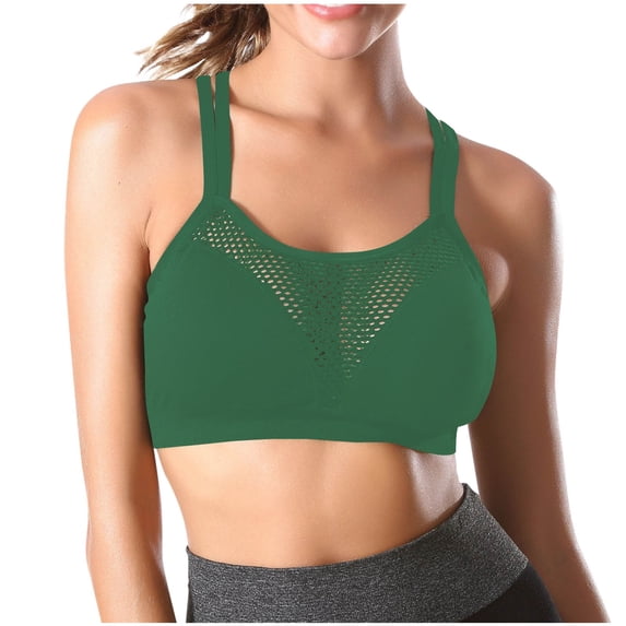 WCJM Green Women's Solid Color Hollow Sports Shoulder Strap Gathered Large Size Underwire Bra