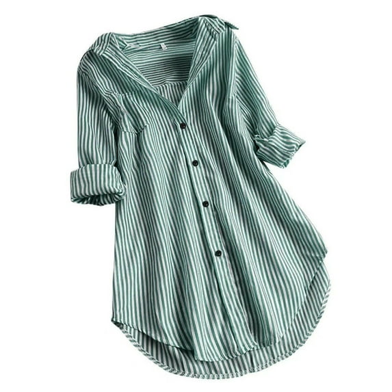 WCJM Halloween Shirts for Womens Shirts Turn Down Tops Shirts Women Long Sleeve Collar Stripe Blouse Loose Women's Blouse