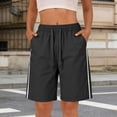 thumbnail image 1 of WCJM High Waist Knee Length Shorts for Women Flat Cloth Elastic Waistband Drawstring Loose Fit Summer Casual with Pockets Casual Pants for Women, 1 of 7
