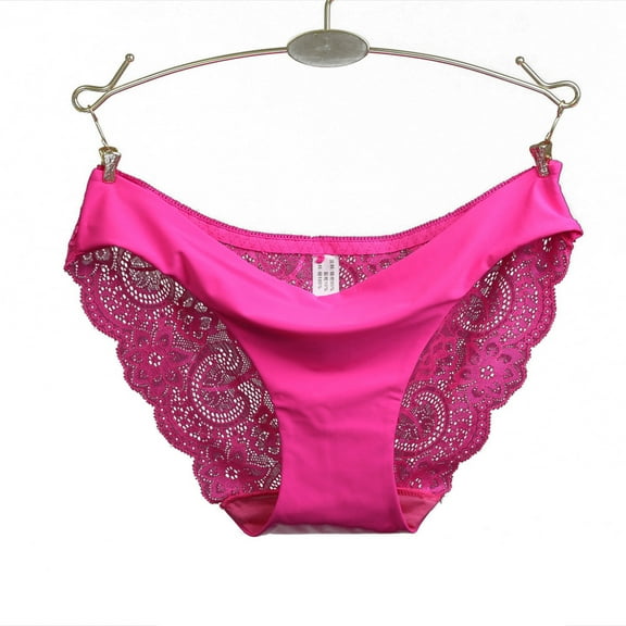 WCJM Hot pink Women lace Panties Seamless Cotton Panty Hollow briefs Underwear Hot/S