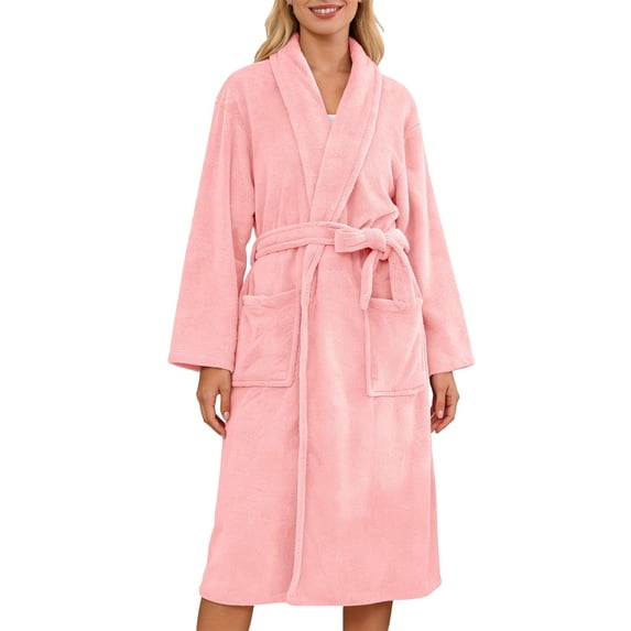 WCJM House Robes for Women Long Open Front Robe for Women Belted with Pockets Soft Loungewear Home Everyday