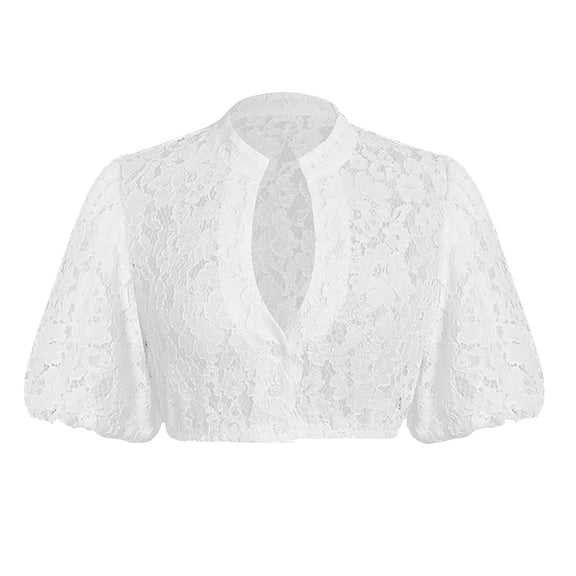 WCJM Keyhole Neck Dirndl Blouse for Women German Bavarian Trachtenbluse White Wing Sleeve (White,S)