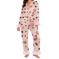 thumbnail image 1 of WCJM Ladies Button Pajama Set Heart Pattern Satin Long Sleeve Top and Bottoms Lounge Pink Long Sleeve S Pajama Sets, 1 of 5