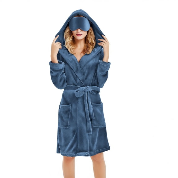 WCJM Lightweight Robes for Women Womens Warm Soft Long Hooded Robe Bathrobe with Pockets House Coat