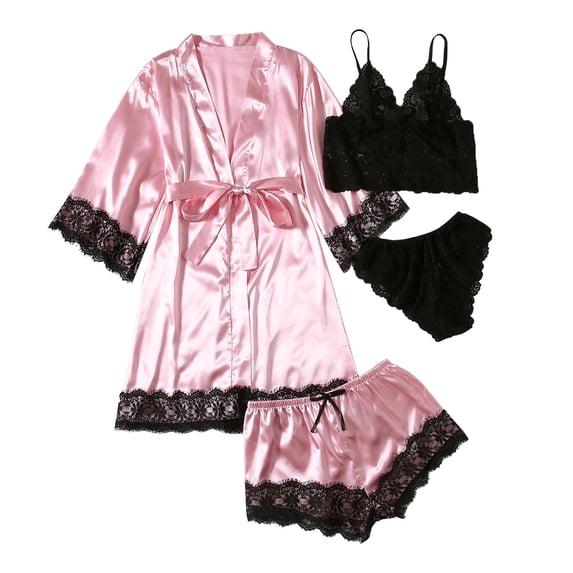 WCJM Long Robes for Women Womens Casual Long Pajama Set Open Front Sleepwear Tops Shorts Silky Loungewear