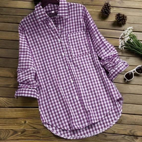 WCJM Long Sleeve Crop Tops for Women Twist Back Workout Cropped Women's Long Sleeve T-Shirt Women's Plaid Lapel Long Sleeve Vintage Shirt Top
